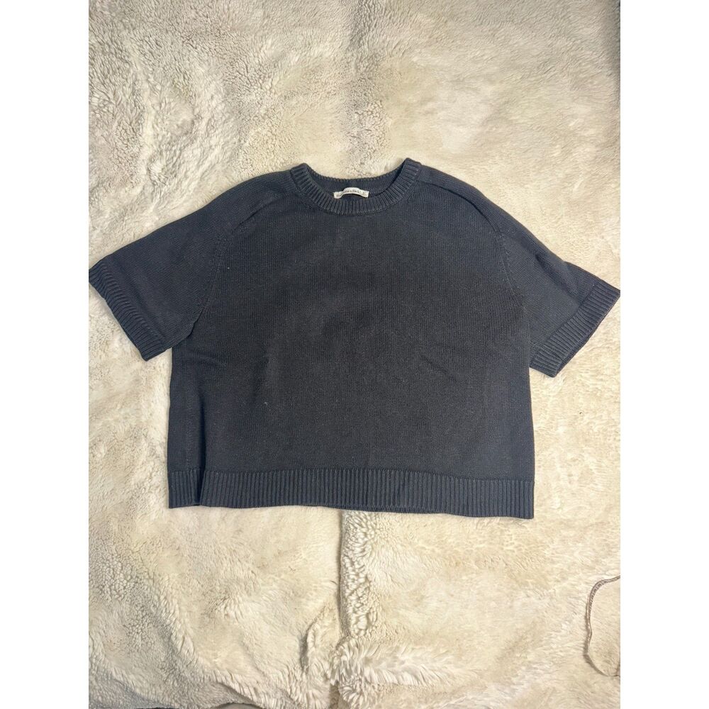 Abercrombie & Fitch Navy Blue Short Sleeve Knit Sweater Womens Large Y2K Preppy